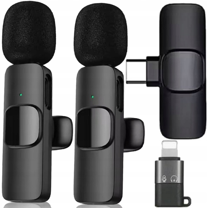 Nobitech K9 vezeték nélküli mikrofon szett, USB-C, 2 darab, 6 óra üzemidő, Lightning adapter
