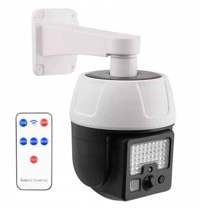Atrapa camera de supraveghere solara cu senzor de miscare, 44 LED, set complet cu suport si telecomanda
