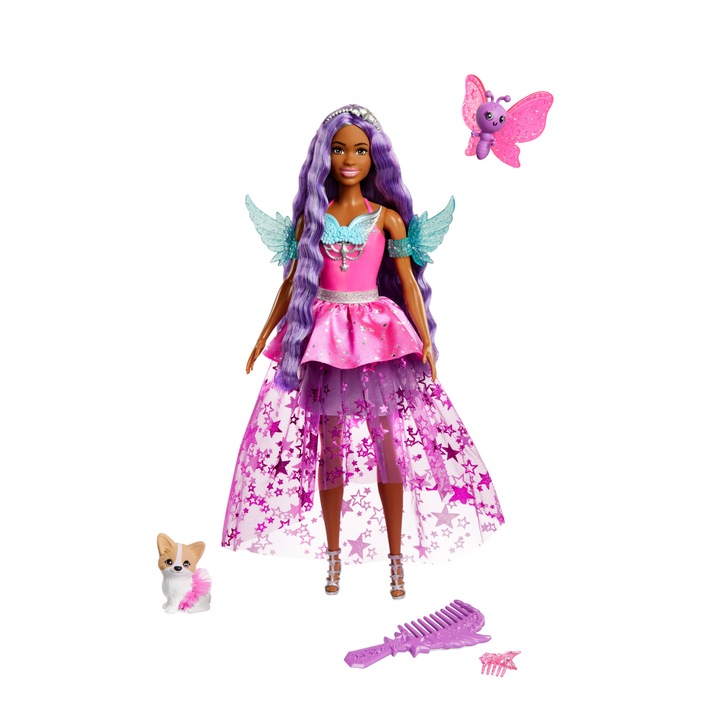 Set papusi Barbie Brooklyn, rochie basm, accesorii, 17,5 cm, multicolor