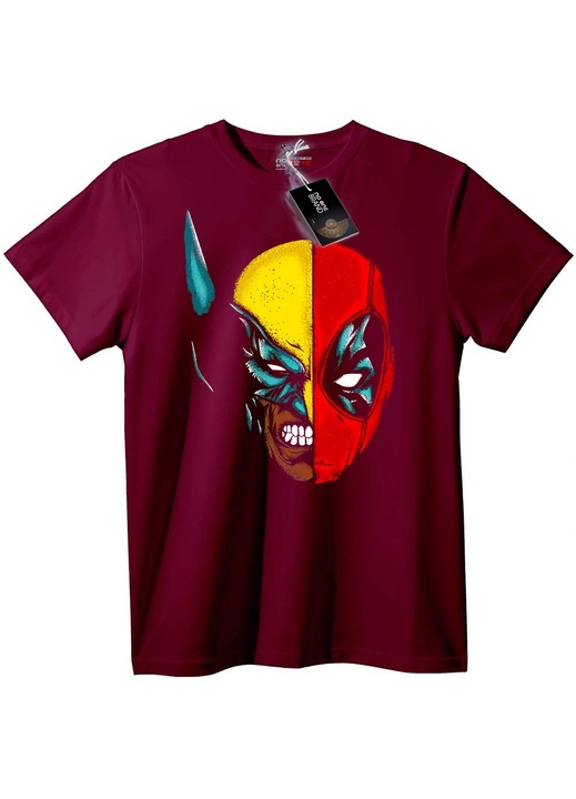 Deadpool & Marvel osztott arcú póló, Bordó