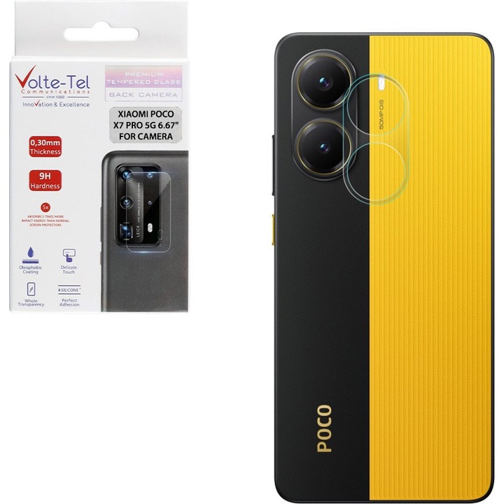 Folie protectie camera Xiaomi Poco X7 Pro 5G, 0.30mm, transparent, set 1x folie, 1x servetel umed, 1x servetel uscat