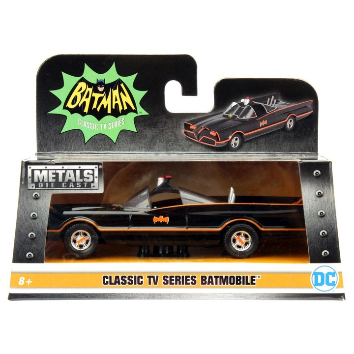 Детска кола Simba, модел Batmobile, метална 1:32, детайли в оранжево, за деца 8+ години