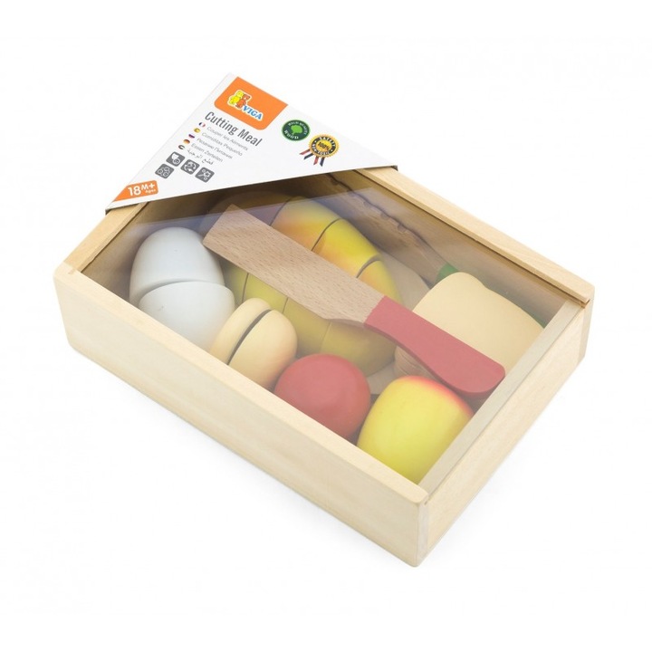 Играчка за нарязване Viga, комплект, дървена, безопасна, 21.3x14x6.5cm