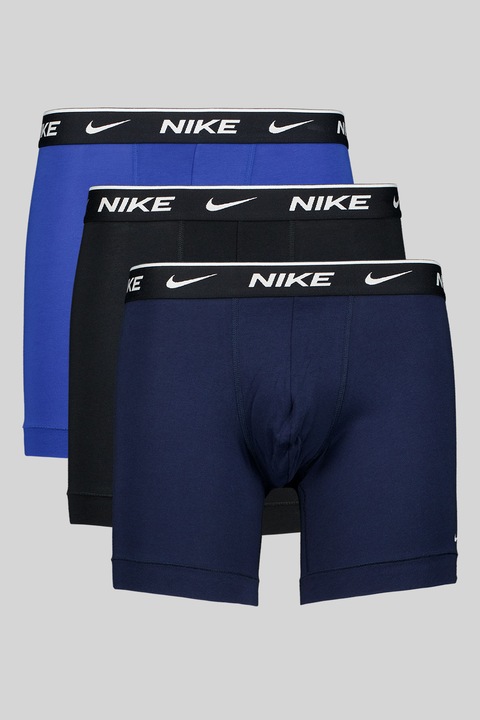 Nike, Set de boxeri cu banda logo in talie - 3 perechi, Negru/Albastru royal/Bleumarin