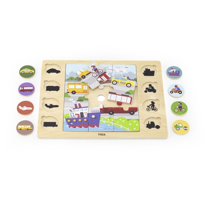Пъзел VIGA, Транспортни средства, 9 части, червен, 30x22, 5x1 см