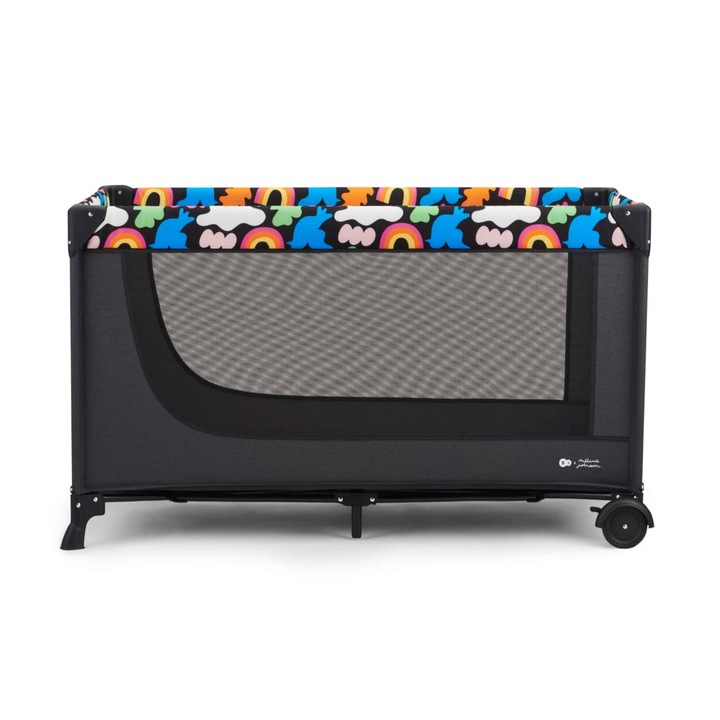 Детско легло Kinderkraft JOY 2, черно, 2 в 1, компактно, лесно преносимо