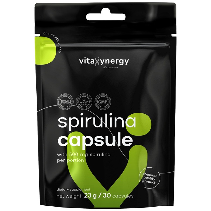 ВИТАКСИЕНЕРГИ Спирулина, хранителна добавка, 30 капсули, без изкуствени оцветители, подходяща за вегани