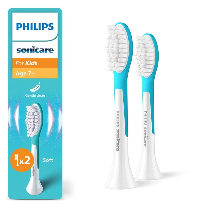 Резервни глави за електрическа четка PHILIPS Sonicare Kids HX6042/90, за деца над 7 години, комплект от 2 броя, меко покритие