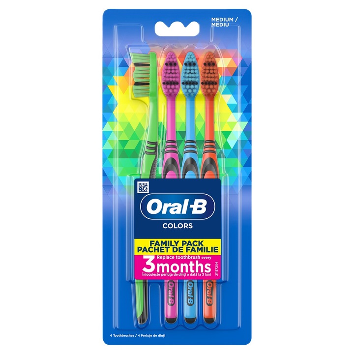 Четка за зъби Oral-B Colors, средна твърдост, сив, опаковка от 4 броя