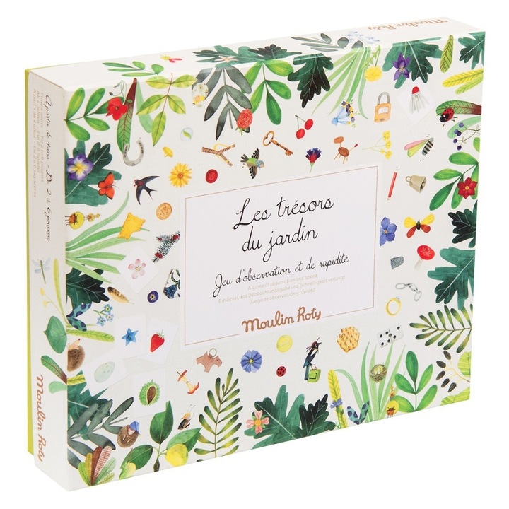 Игра за наблюдение Съкровищата на градината, Moulin Roty, 24 тематични карти, цветни жетони, картон
