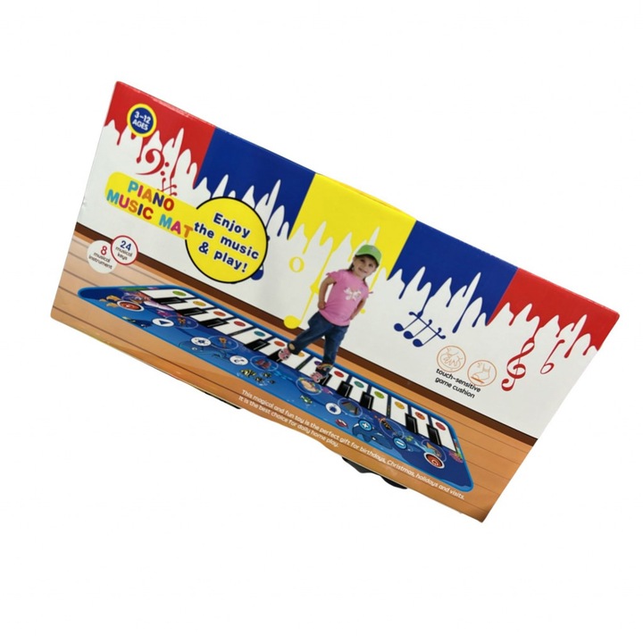 Детско музикално килимче Йоника, PVC материя, Безопасна за деца, Всеки клавиш е ярко оцветен, Вид захранване на батерии ( Не са включени в комплекта ), 60 х 30 сантиметра, Многоцветен