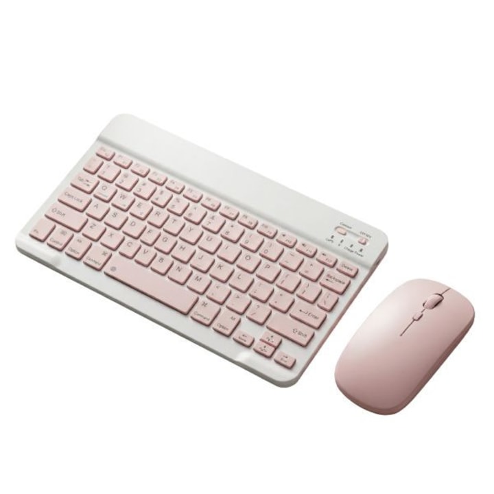 Комплект клавиатура и мишка, Bluetooth, Презареждащи се, Мултифункционални, 78 клавиша, 25 x 15 x 0.6 сантиметра, Розов