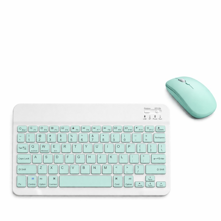 Комплект клавиатура и мишка, Bluetooth, Презареждащи се, Мултифункционални, 78 клавиша, 25 x 15 x 0.6 сантиметра, Мента