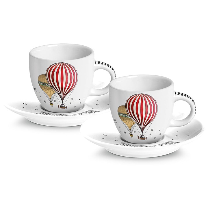 Set 2 cesti + farfurii - Giramondo, Portelan, Alb