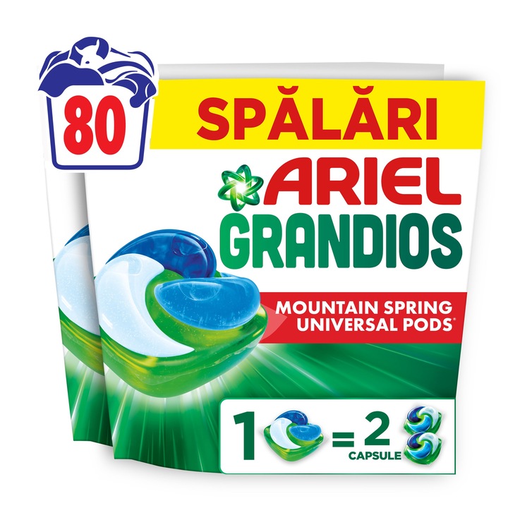 Ariel Grandios PODS® Mountain Spring kapszulás mosószer, 80 mosáshoz