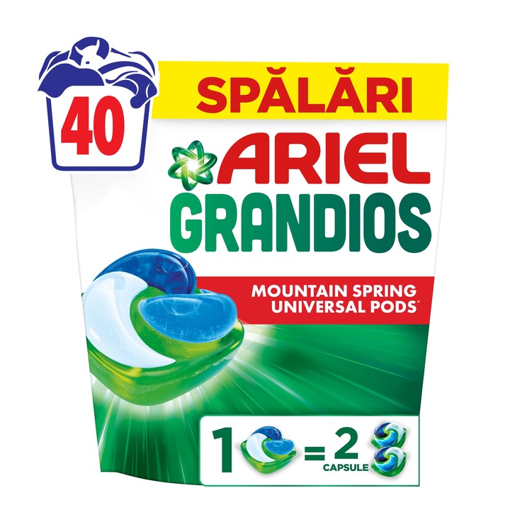 Ariel Grandios PODS® Mountain Spring kapszulás mosószer, 40 mosáshoz