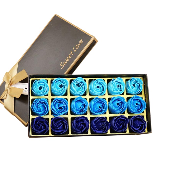 Sapunuri set 18 bucati cu parfum floral, SUNTRADE, 23x5x11cm, pentru Valentine's Day, cutie cadou