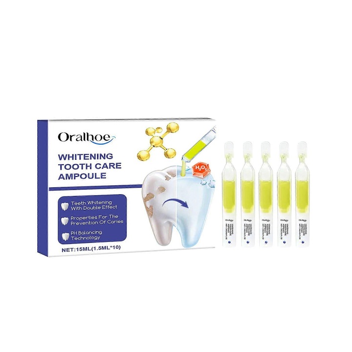 Fogfehérítő esszencia, ORALHOE, 1.5ml x 10, citrom kivonat, menta kivonat, 10x7.7x2.7cm