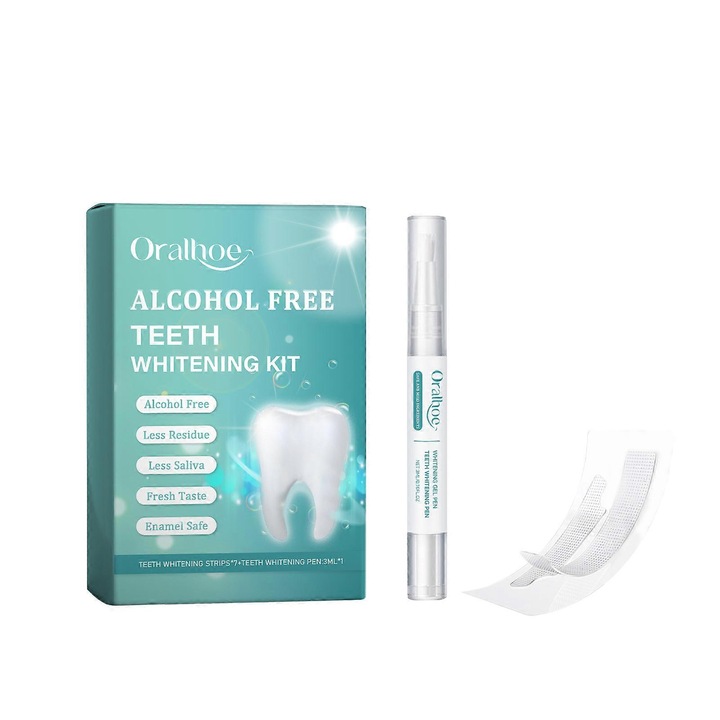 Fogfehérítő készlet, Oralhoe, fogfehérítő csíkok és gél, 3 ml