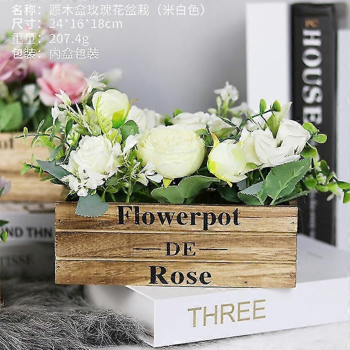 Plante artificiale, South moon, set flori simulate, roz, alb, 207.4g