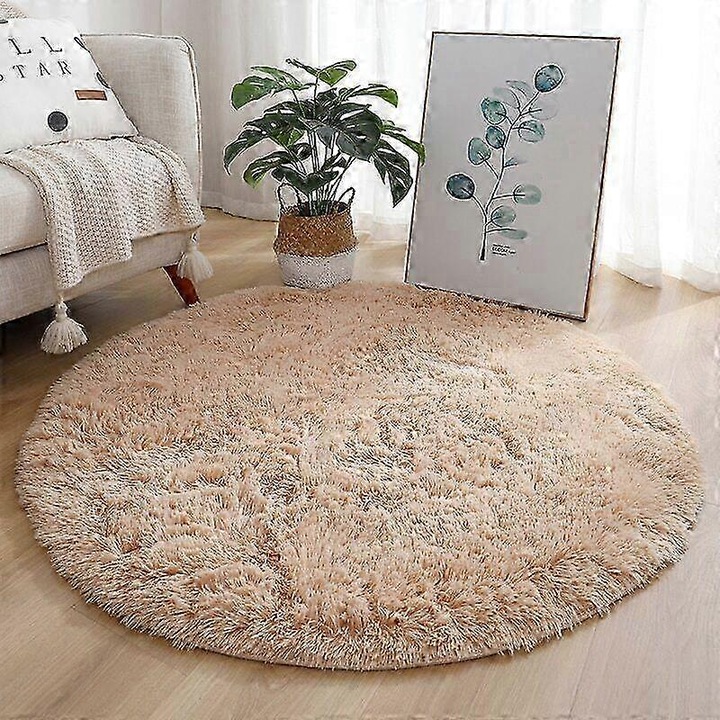 Covor rotund pufos alb, 25-26cm, set pentru decorare living, dormitor, camera copiilor