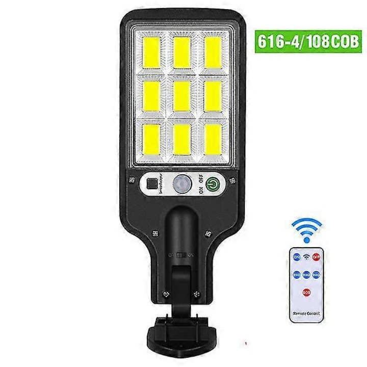 Lampa solara LED cu senzor de miscare, 108COB, IP65, 14x10.8x4.8cm, set cu telecomanda