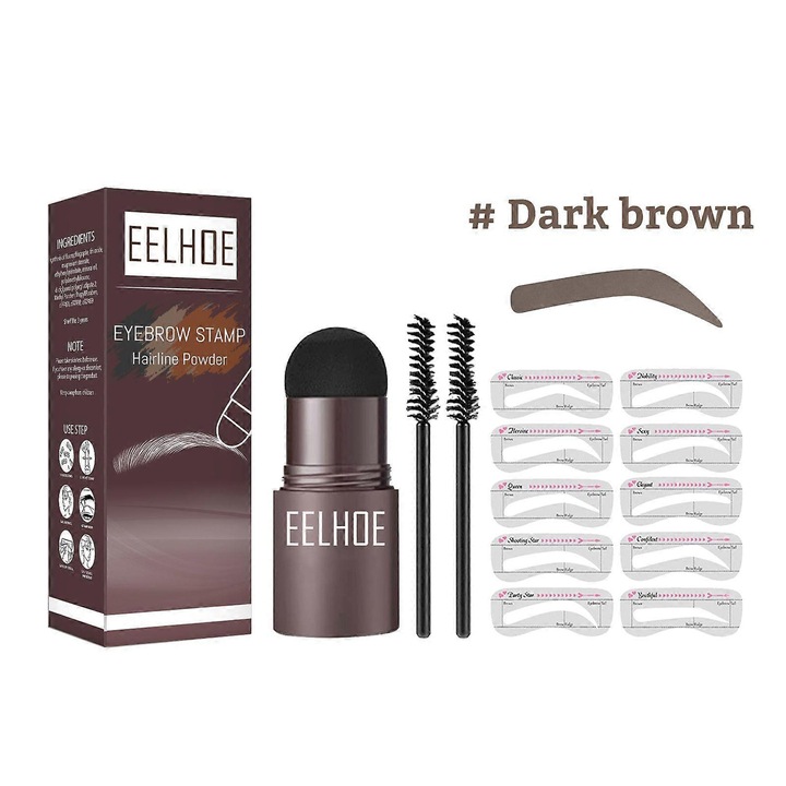 Set de produse pentru stilizarea sprancenelor EELHOE, culoare maro inchis, pudra rezistenta la apa