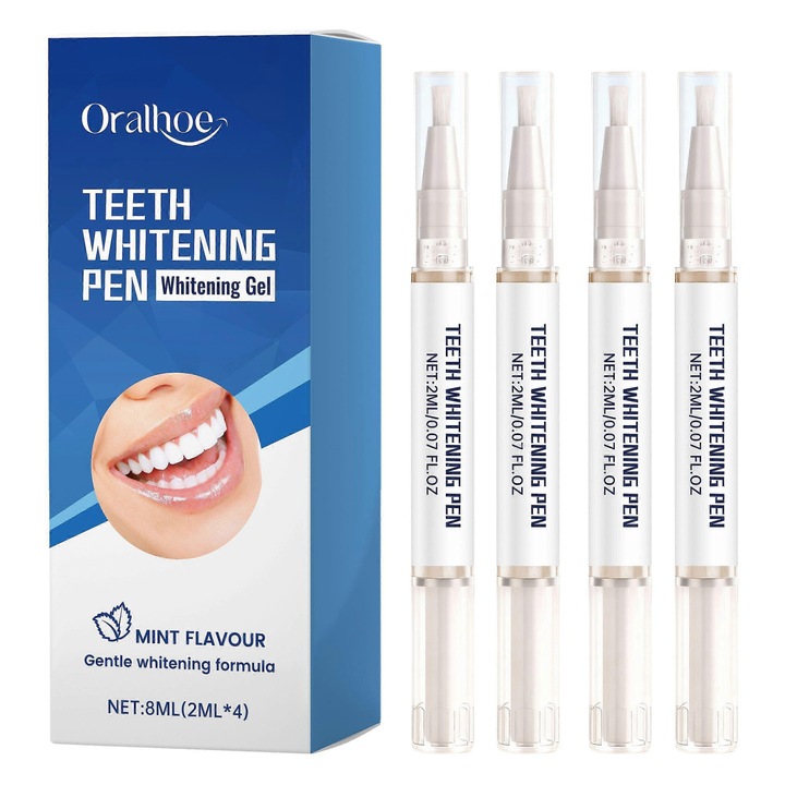 Fogfehérítő és tisztító tollkészlet, ORALHOE, mentakivonattal, hordozható