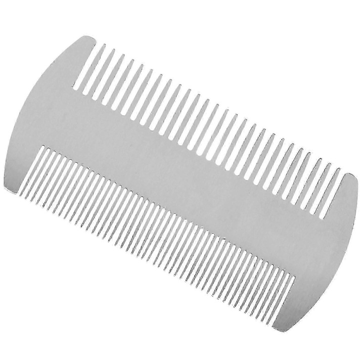 Pieptene de barba din otel inoxidabil, 10x4.9cm, anti-static, argintiu, set de 1 buc.