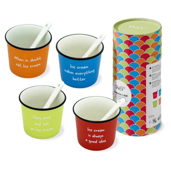 Set 4 cani pentru inghetata - Ice Cream Cups, 250ml, Ceramica, Multicolor