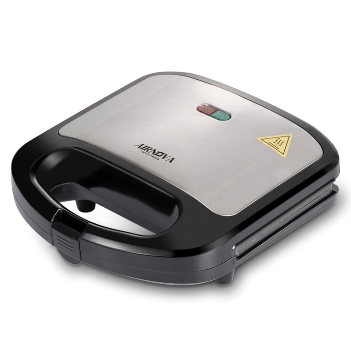 Sanwich Maker AIRNOVA® PaniniPressa, 750W, Capacitate 2 sandwich-uri, Sistem blocare, Placi antiaderente fixe