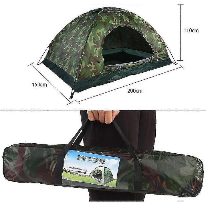 Cort de camping, impermeabil, 2 persoane, protectie UV, 170T poliester, 210D Oxford, multicolor