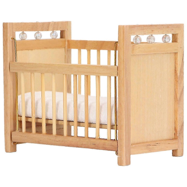 Casuta de papusi, patut din lemn, 1:12, detalii fine, ecologic, multicolor