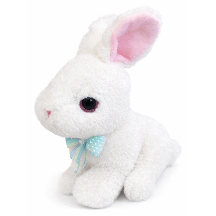 Iepure de Plus cu Fundita, Iepuras Pufos cu Ochi Mari, Jucarie de Plus Adorabila, Cadou pentru Copii si Fete, 30cm