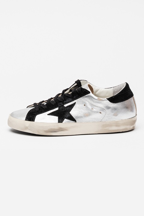 GOLDEN GOOSE, Super-Star Classic bőrsneaker, Fekete/Ezüstszín