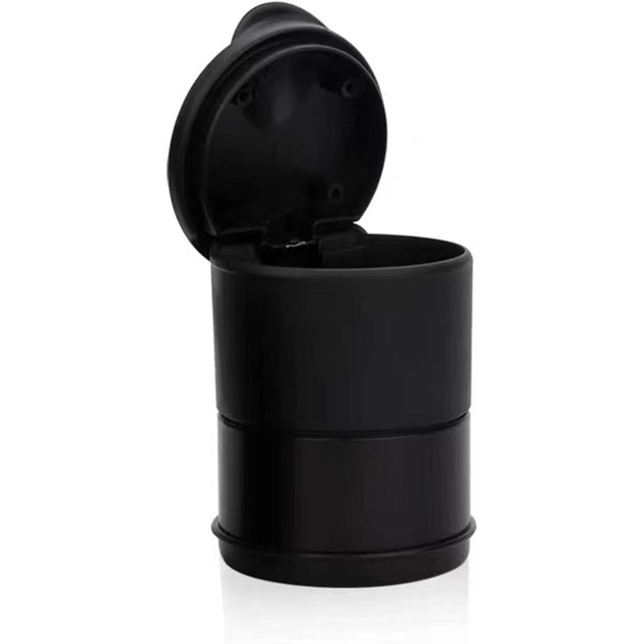 Scrumiera auto cu capac, design elegant, plastic, 6.9x9.3cm, neagra, set 1 bucata