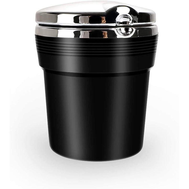 Scrumiera auto cu LED, din otel inoxidabil, iluminare albastra, 9.5x7.5x5.5cm