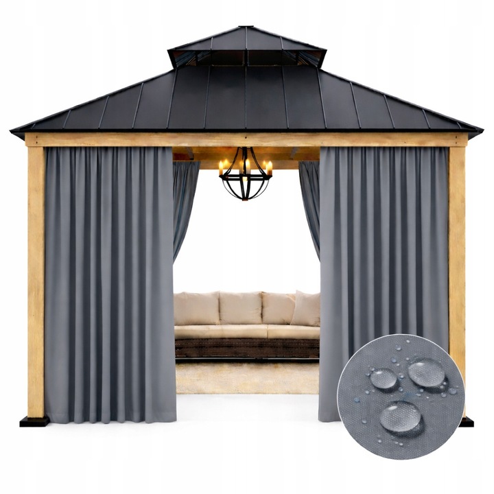 Draperie de exterior impermeabila pentru gradina, NOW-ART, Gri inchis, 155x240 cm, 100% Poliester, ideala pentru terasa, foisor, pergola, balcon, design modern, eleganta, rezistenta la intemperii, montaj usor cu tunel, ofera intimitate