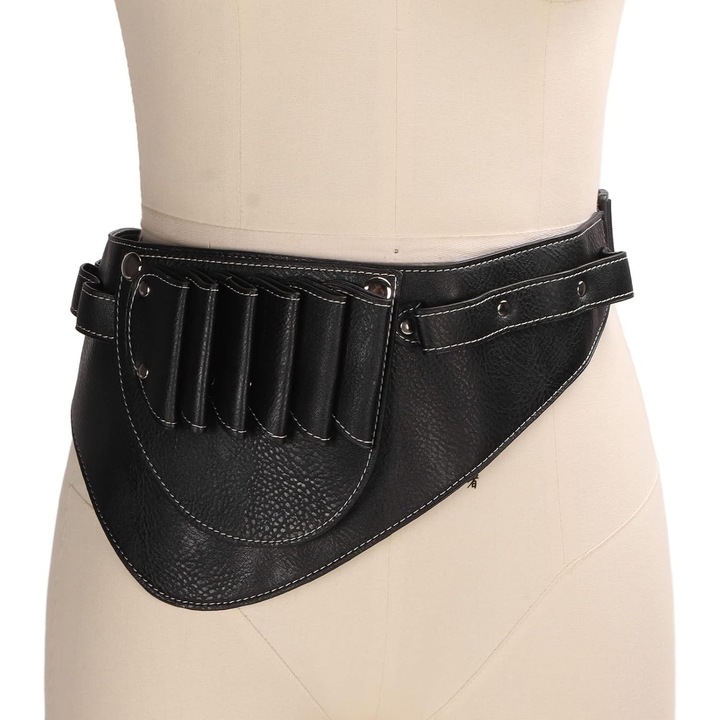 Geanta pentru unelte de coafura, 2 straturi, piele PU, neagra, compacta