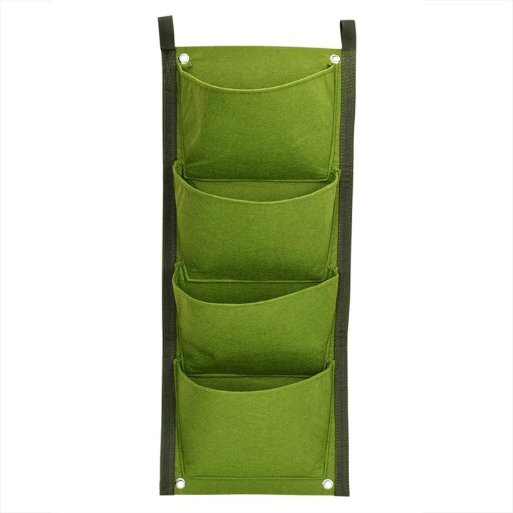 Ghiveci vertical cu 4 buzunare, material din fetru impermeabil, pentru gradinarit interior si exterior, verde, 70x30cm