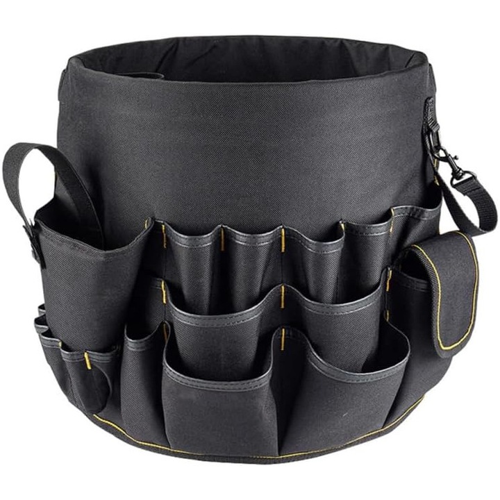 Geanta de unelte pentru gradinarit, cu compartimente, cutie de depozitare, neagra, 30x28cm, set 56 pungi de stocare