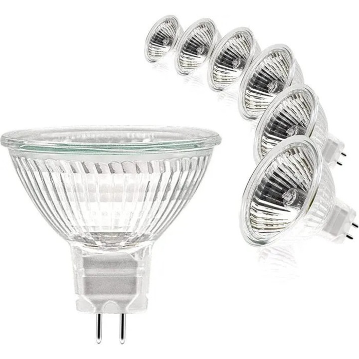 6 db spotlámpa készlet, 12V, 50W, GU5.3, MR16, dimmelhető, meleg fehér fény, 50mm x 53mm