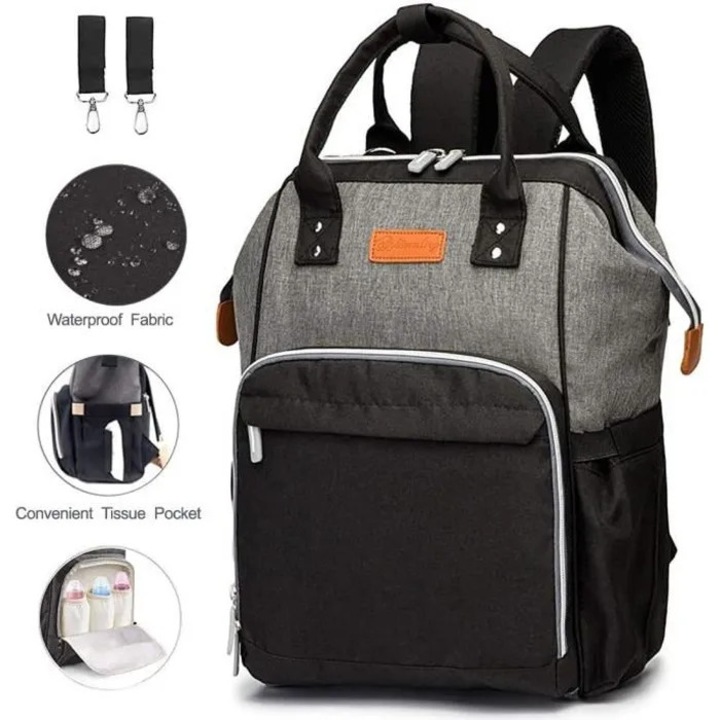Rucsac pentru scutece impermeabil, capacitate mare, cu carlig pentru carucior, genti bebelusi