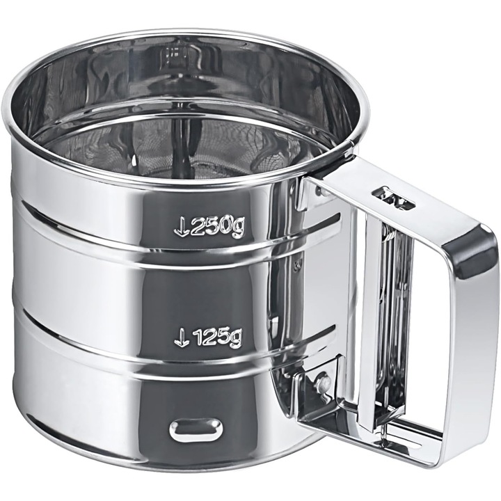 Sita din inox pentru faina, capacitate 250g, 15.5x10.2x10.5cm