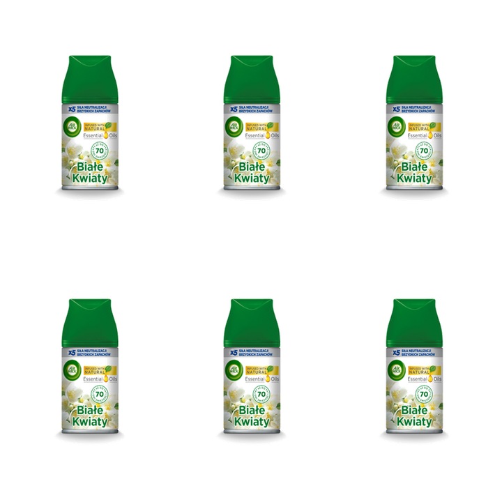 Rezervă odorizant automat Air Wick Freshmatic, flori albe proaspăt tăiate, 250 ml, set de 6