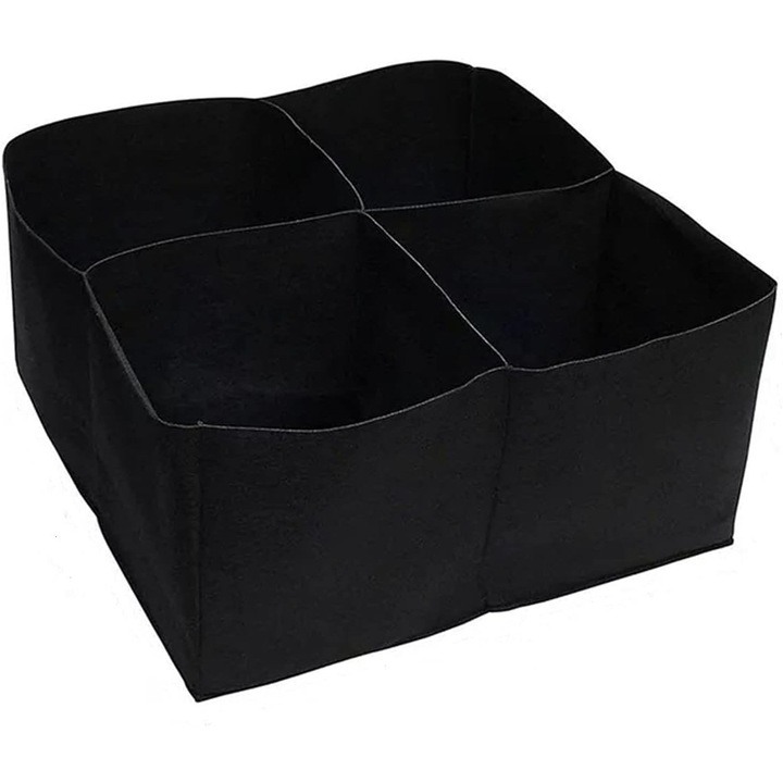 Ghiveci de gradina, 4 compartimente, 60x60x30cm, material din tesatura de filt, negru