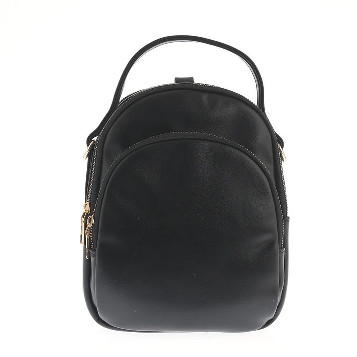 Rucsac Meli Melo negru, fermoare aurii, bretea ajustabilă, 10x18x24cm