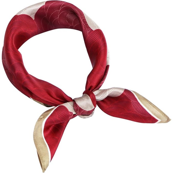 Esarfa din matase de dud, 53x53cm, modelat, rosie, pentru femei