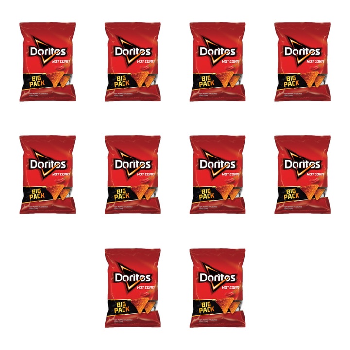 Chipsuri de porumb, Doritos, Hot Corn, 180g, set de 10 pachete, aroma de ardei iute