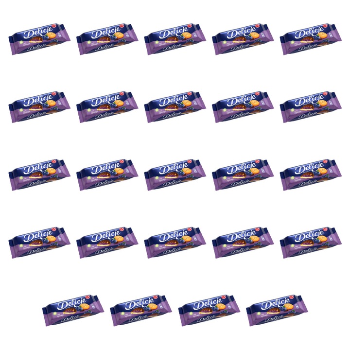 Biscuiti Delicje Champagne, Mondelez, ciocolata neagra cu jeleu de afine, set de 24 bucati, 147 g